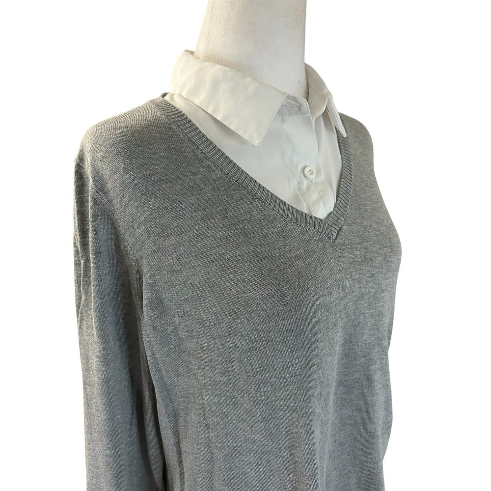 Adrianna Papell Layered Look Top Gray with White Womans SZ L - Picture 3 of 6